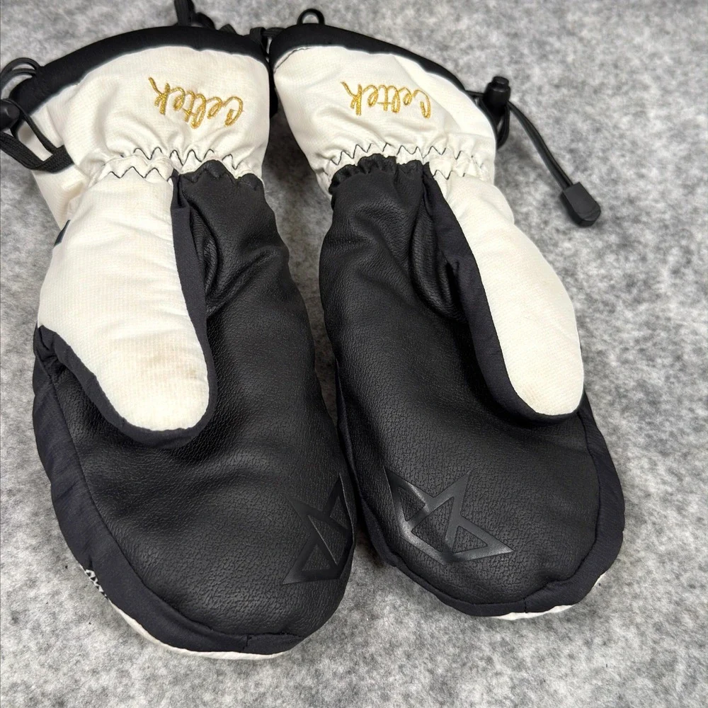 Celtek StormDry Snowboarding Ski Mittens White Black Small Bitten By Owl Graphic